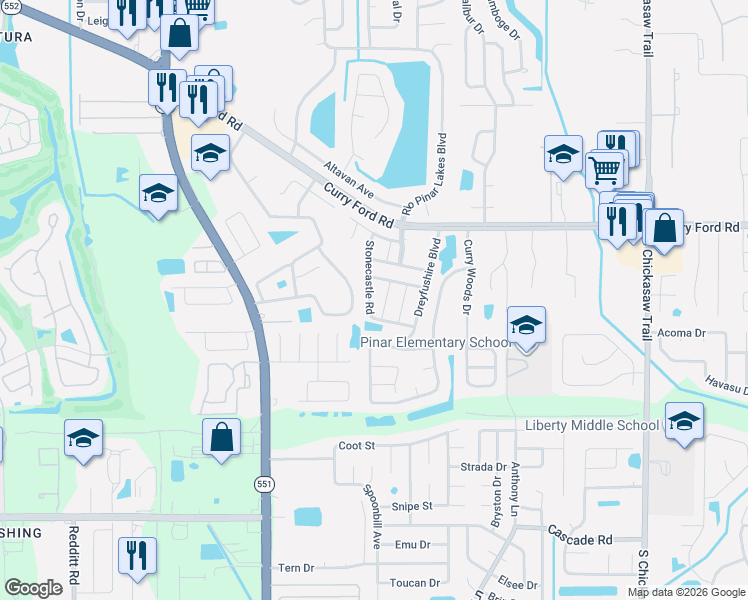 map of restaurants, bars, coffee shops, grocery stores, and more near 3120 Yorych Lane in Orlando