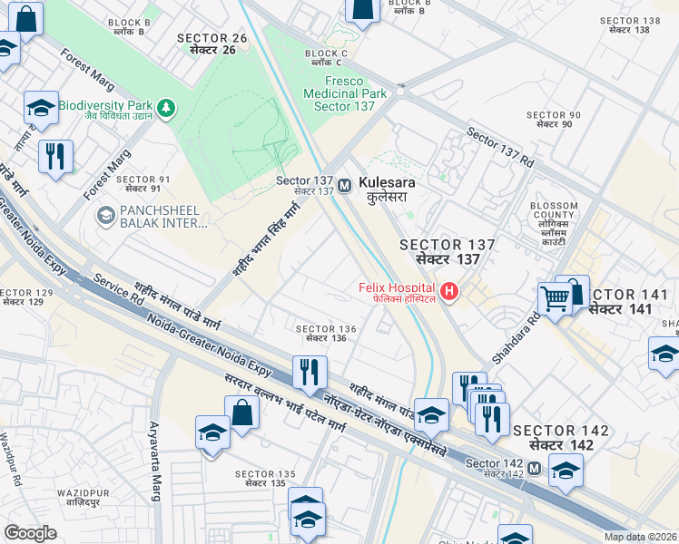 map of restaurants, bars, coffee shops, grocery stores, and more near in Noida