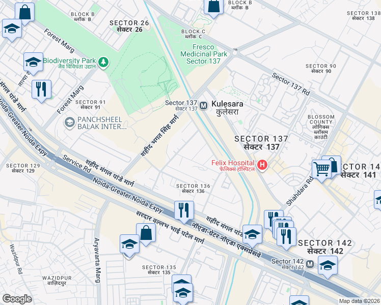 map of restaurants, bars, coffee shops, grocery stores, and more near in Noida