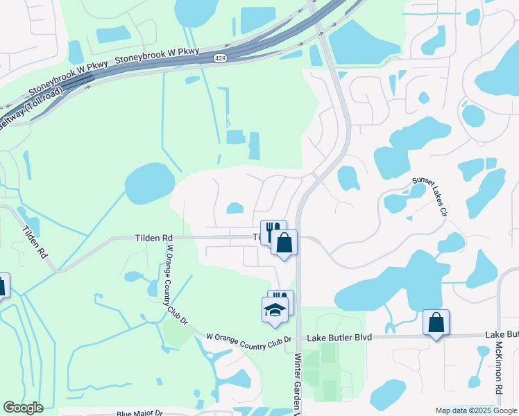 map of restaurants, bars, coffee shops, grocery stores, and more near 2327 Wintermere Pointe Drive in Winter Garden