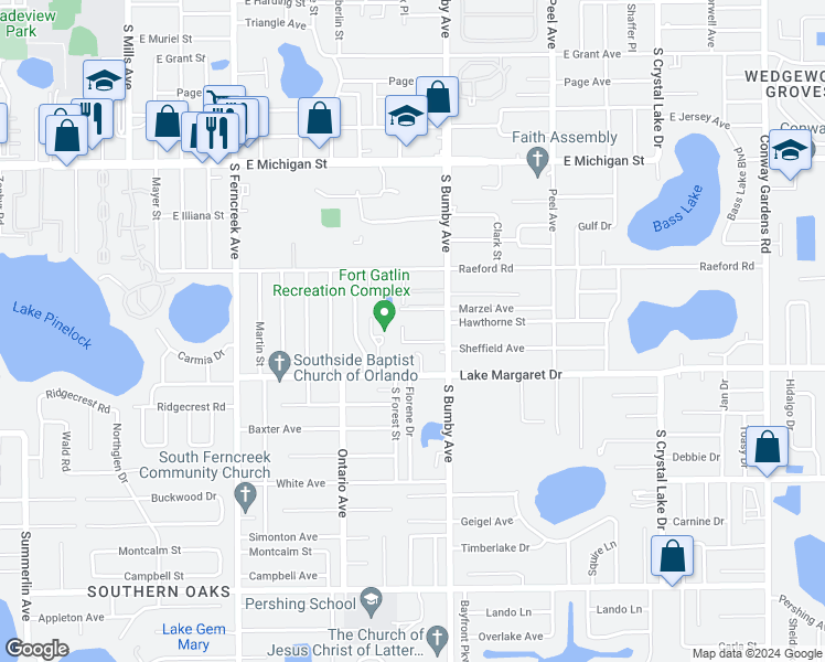 map of restaurants, bars, coffee shops, grocery stores, and more near 2321 Chera Court in Orlando