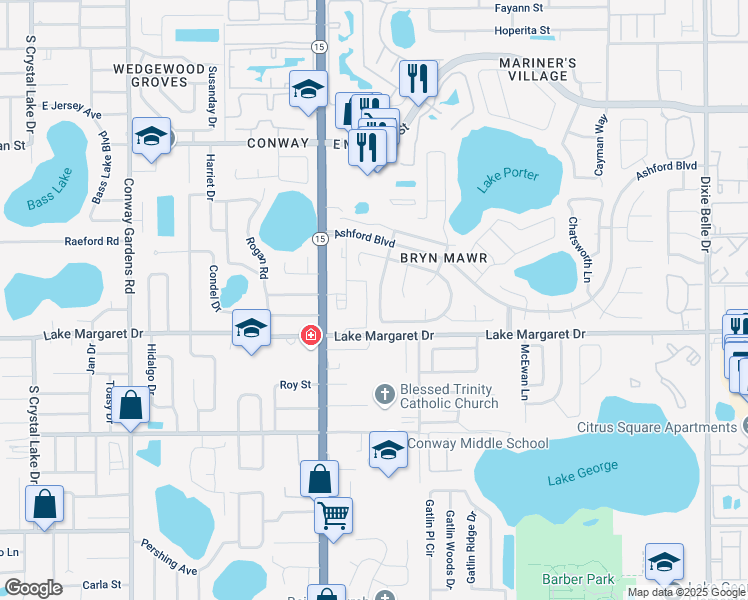 map of restaurants, bars, coffee shops, grocery stores, and more near 3400 West Saint Brides Circle in Orlando
