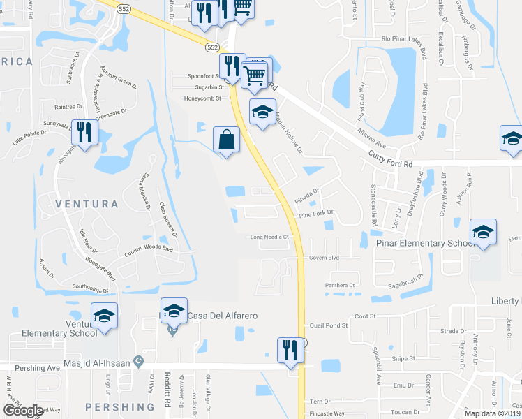 map of restaurants, bars, coffee shops, grocery stores, and more near 7434 Hollow Ridge Circle in Orlando