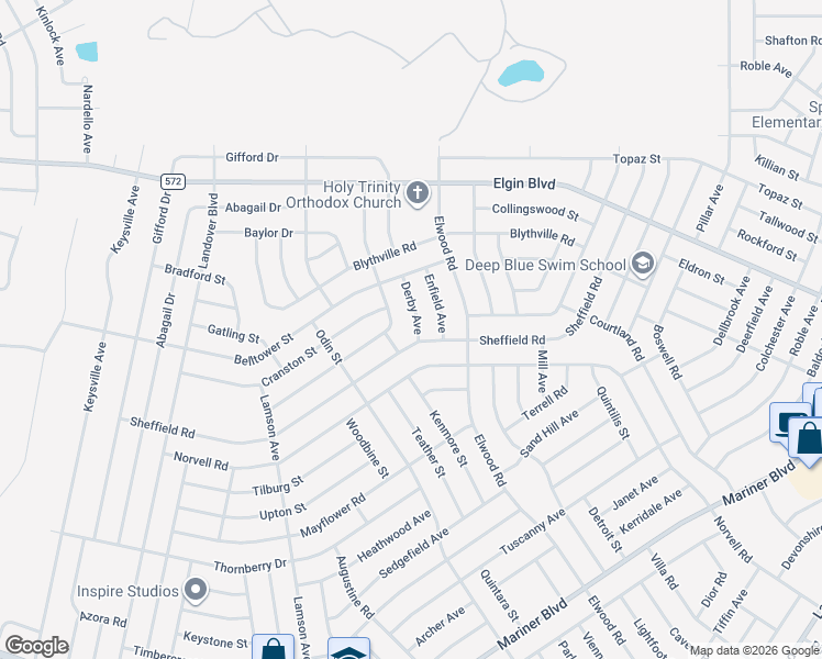 map of restaurants, bars, coffee shops, grocery stores, and more near 5219 Derby Avenue in Spring Hill