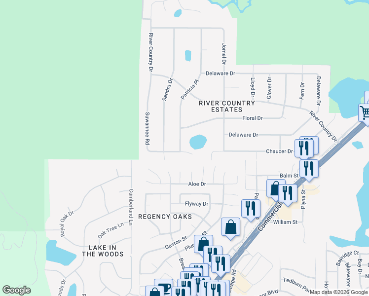 map of restaurants, bars, coffee shops, grocery stores, and more near 5092 Suwannee Road in Spring Hill