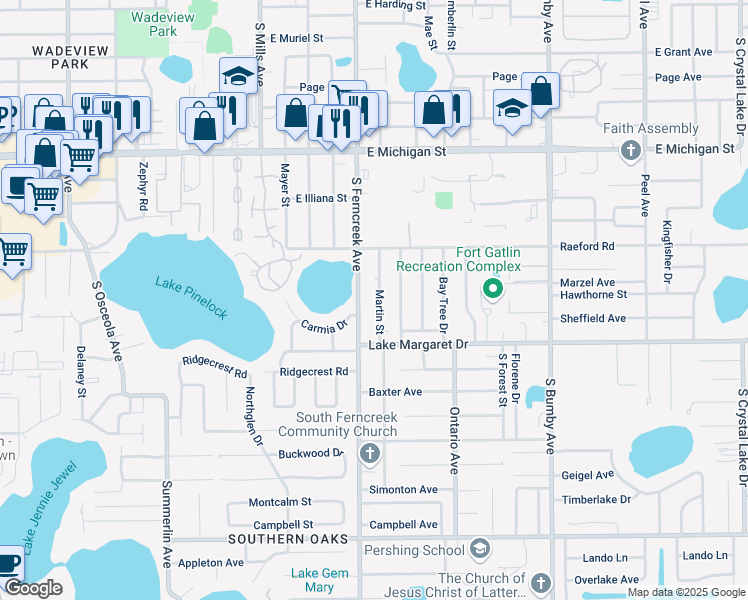 map of restaurants, bars, coffee shops, grocery stores, and more near 3030 Martin Street in Orlando