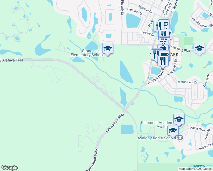 map of restaurants, bars, coffee shops, grocery stores, and more near 3715 Alafaya Heights Road in Orlando