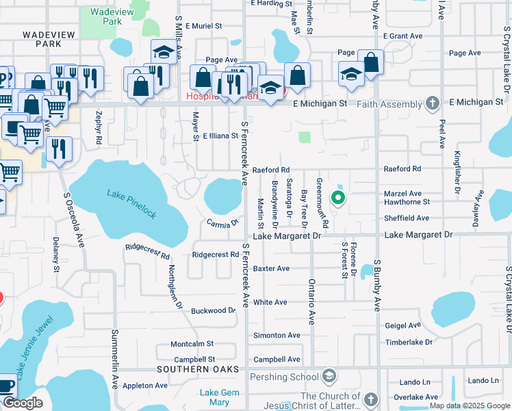 map of restaurants, bars, coffee shops, grocery stores, and more near 3024 Martin Street in Orlando