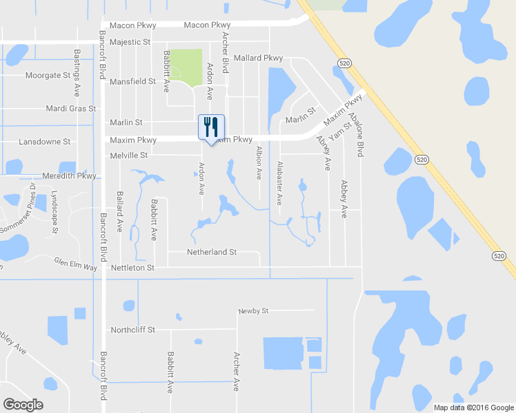map of restaurants, bars, coffee shops, grocery stores, and more near 2652 Albion Avenue in Orlando
