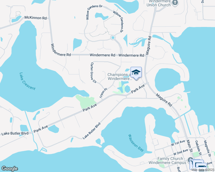 map of restaurants, bars, coffee shops, grocery stores, and more near 2634 Tryon Place in Windermere