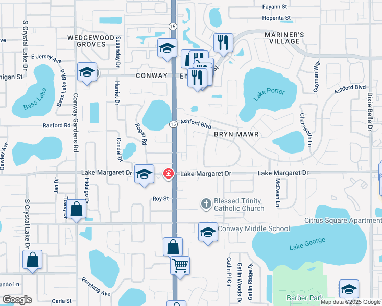map of restaurants, bars, coffee shops, grocery stores, and more near 3149 Landtree Place in Orlando