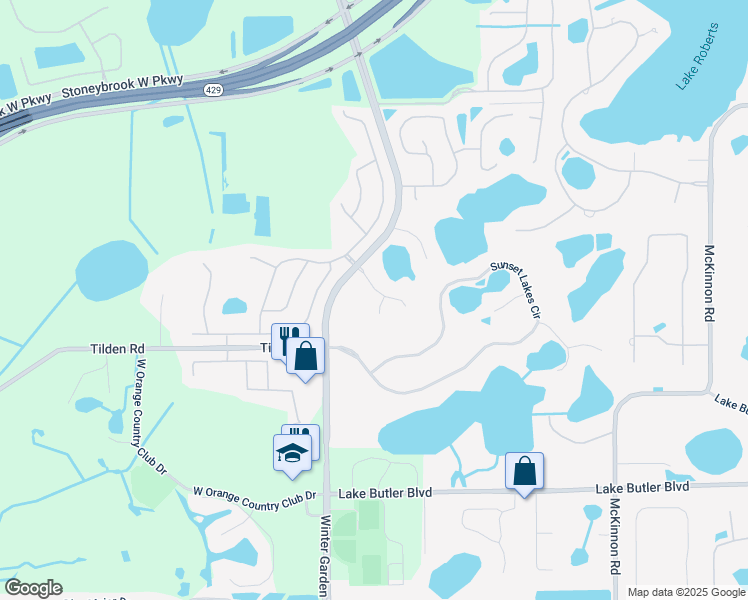 map of restaurants, bars, coffee shops, grocery stores, and more near 2800 Tropic Court in Winter Garden