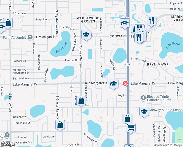 map of restaurants, bars, coffee shops, grocery stores, and more near 2917 Tampico Drive in Orlando
