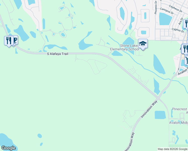 map of restaurants, bars, coffee shops, grocery stores, and more near 14150 Alafaya Oak Bend in Alafaya