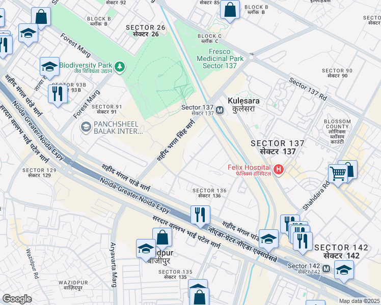 map of restaurants, bars, coffee shops, grocery stores, and more near in Noida