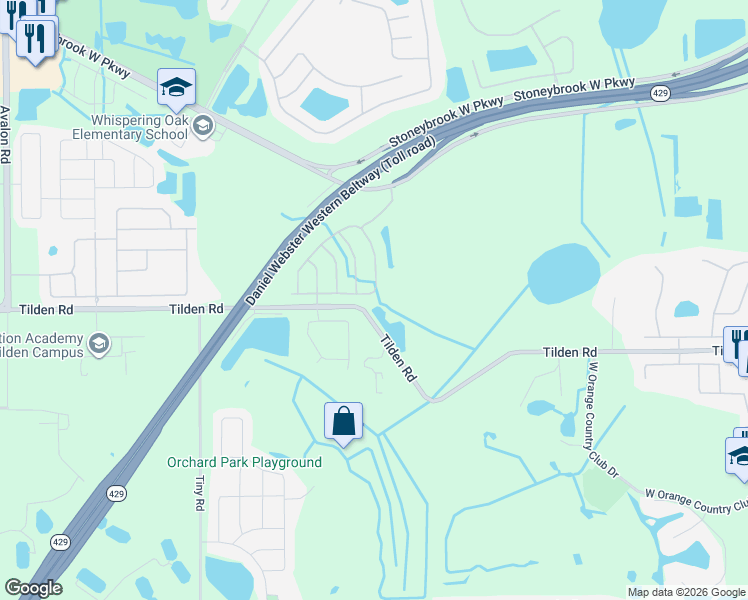 map of restaurants, bars, coffee shops, grocery stores, and more near 14906 Tullamore Loop in Winter Garden
