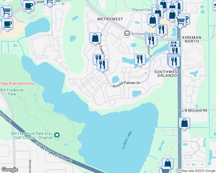 map of restaurants, bars, coffee shops, grocery stores, and more near 3497 Shallot Drive in Orlando