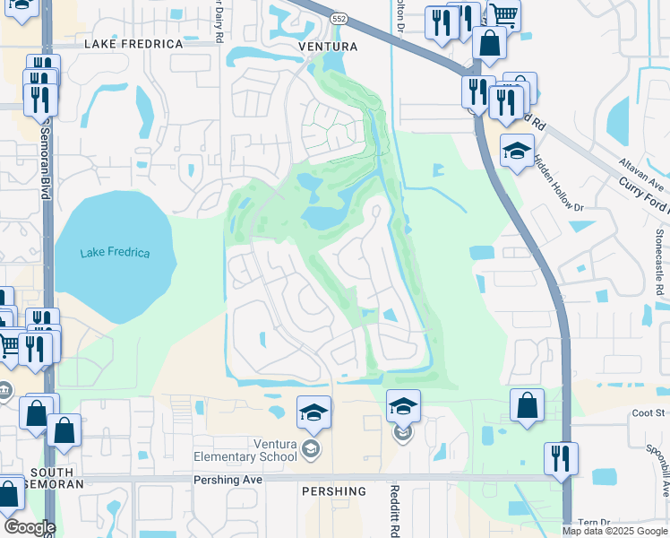 map of restaurants, bars, coffee shops, grocery stores, and more near 3428 Brookwater Circle in Orlando