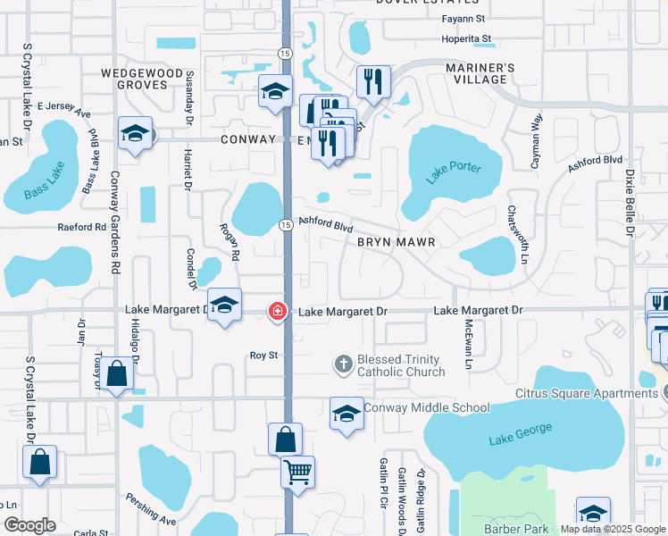 map of restaurants, bars, coffee shops, grocery stores, and more near 3400 West Saint Brides Circle in Orlando