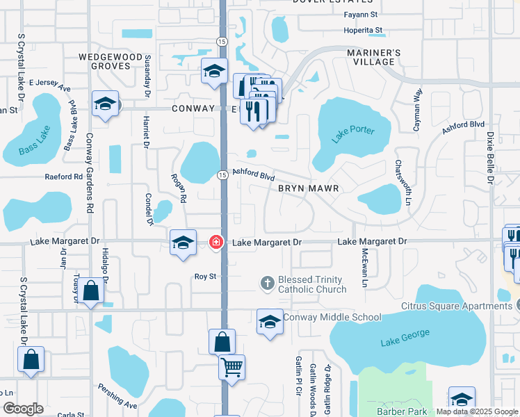 map of restaurants, bars, coffee shops, grocery stores, and more near 3400 West Saint Brides Circle in Orlando