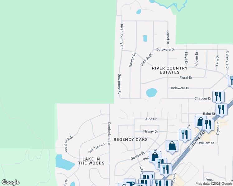 map of restaurants, bars, coffee shops, grocery stores, and more near 5217 Suwannee Road in Spring Hill