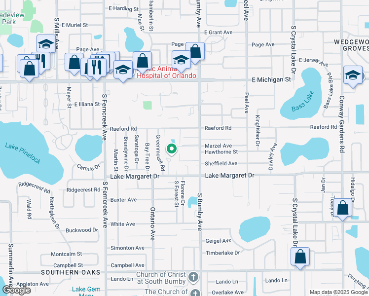 map of restaurants, bars, coffee shops, grocery stores, and more near 2389 Chera Court in Orlando