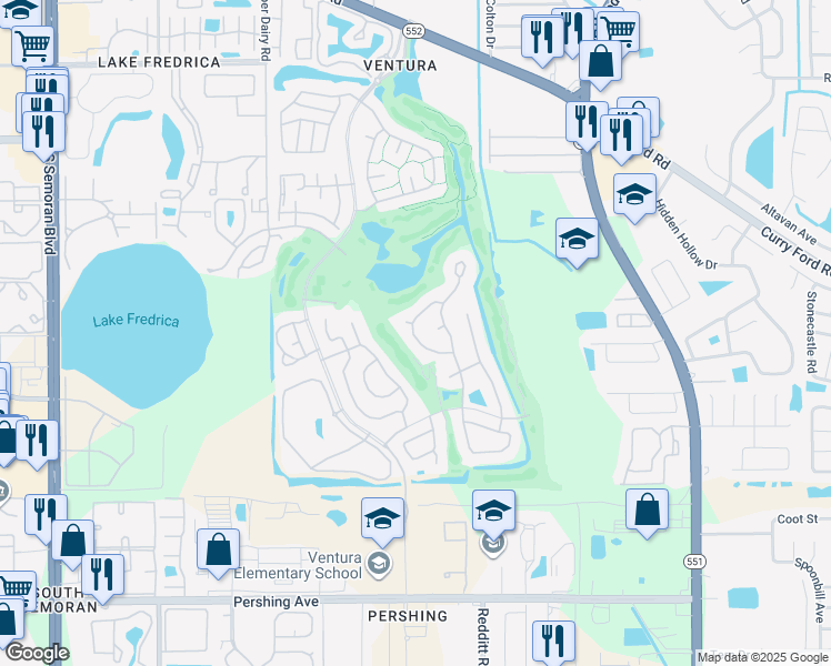 map of restaurants, bars, coffee shops, grocery stores, and more near 3428 Brookwater Circle in Orlando