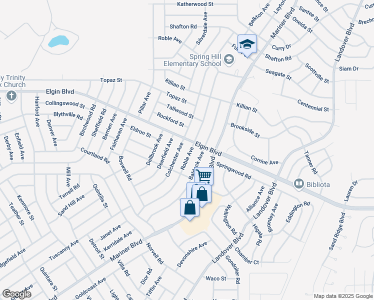map of restaurants, bars, coffee shops, grocery stores, and more near 5285 Roble Avenue in Spring Hill