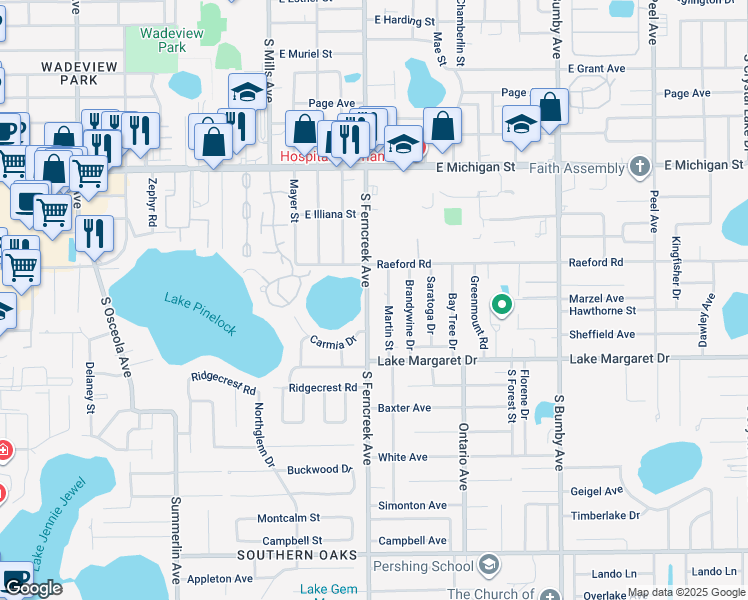 map of restaurants, bars, coffee shops, grocery stores, and more near 2922 South Ferncreek Avenue in Orlando