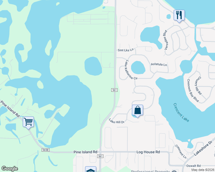 map of restaurants, bars, coffee shops, grocery stores, and more near 11733-11831 County Road 561 in Clermont