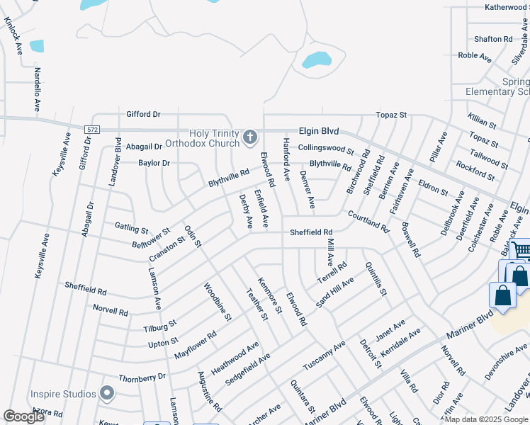map of restaurants, bars, coffee shops, grocery stores, and more near 5253 Enfield Avenue in Spring Hill