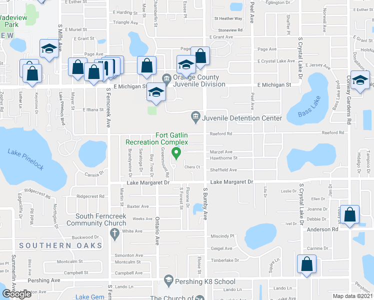 map of restaurants, bars, coffee shops, grocery stores, and more near 3120 South Bumby Avenue in Orlando