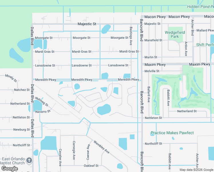 map of restaurants, bars, coffee shops, grocery stores, and more near 2645 Lyndscape Street in Orlando