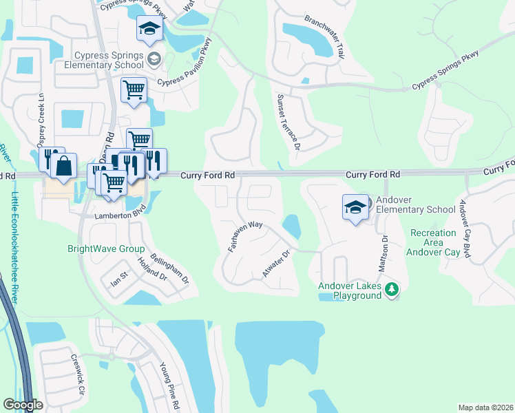 map of restaurants, bars, coffee shops, grocery stores, and more near 10992 Norcross Circle in Orlando
