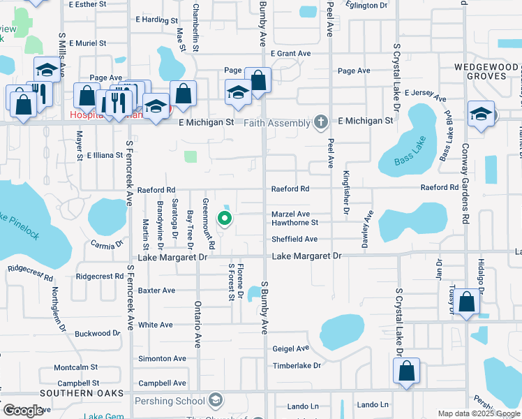 map of restaurants, bars, coffee shops, grocery stores, and more near 3120 South Bumby Avenue in Orlando
