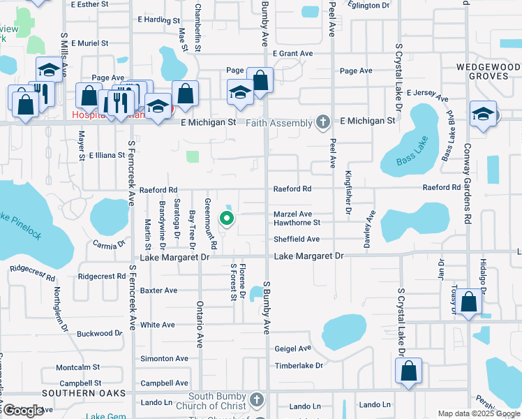 map of restaurants, bars, coffee shops, grocery stores, and more near 3120 South Bumby Avenue in Orlando