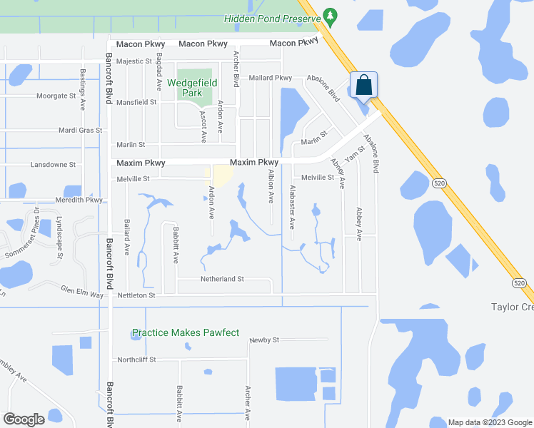 map of restaurants, bars, coffee shops, grocery stores, and more near 2628 Albion Avenue in Orlando
