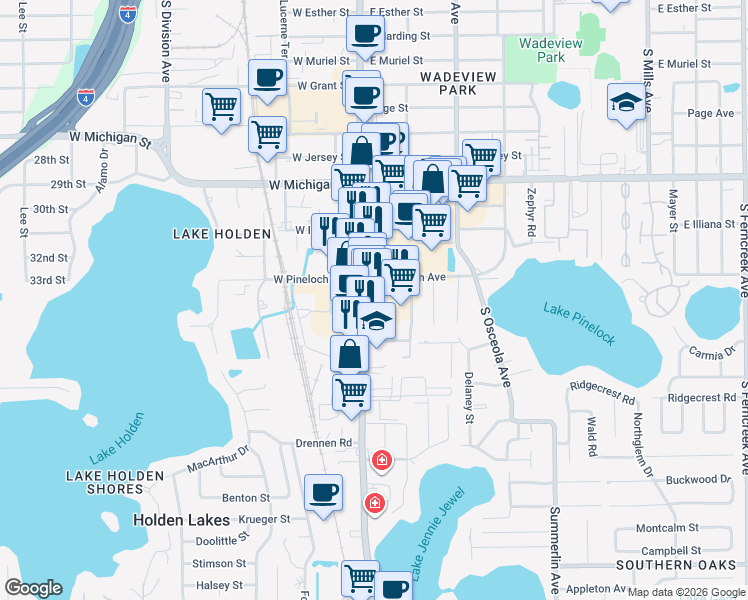 map of restaurants, bars, coffee shops, grocery stores, and more near 3187 South Orange Avenue in Orlando