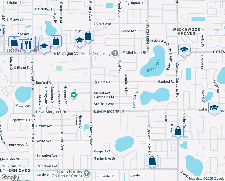 map of restaurants, bars, coffee shops, grocery stores, and more near 2728 Raeford Road in Orlando