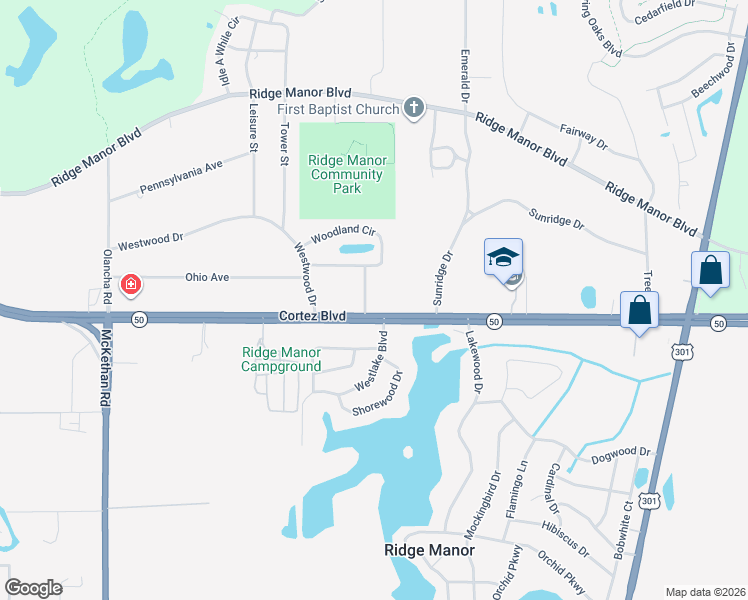 map of restaurants, bars, coffee shops, grocery stores, and more near 5250 Little Green Lane in Dade City