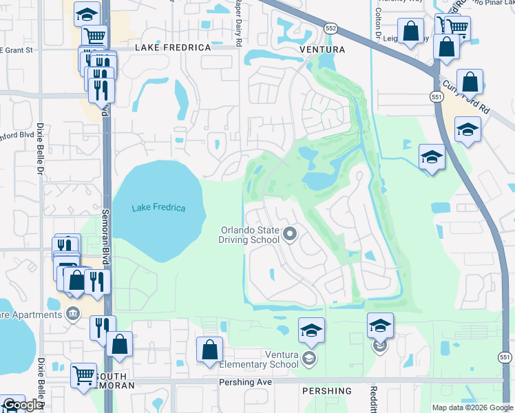 map of restaurants, bars, coffee shops, grocery stores, and more near 3404 Idlegrove Court in Orlando