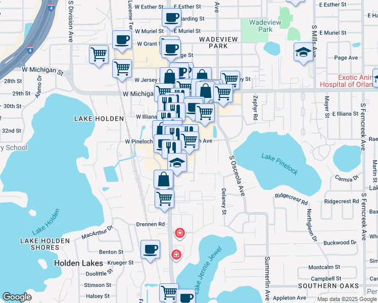 map of restaurants, bars, coffee shops, grocery stores, and more near 106 East Pineloch Avenue in Orlando