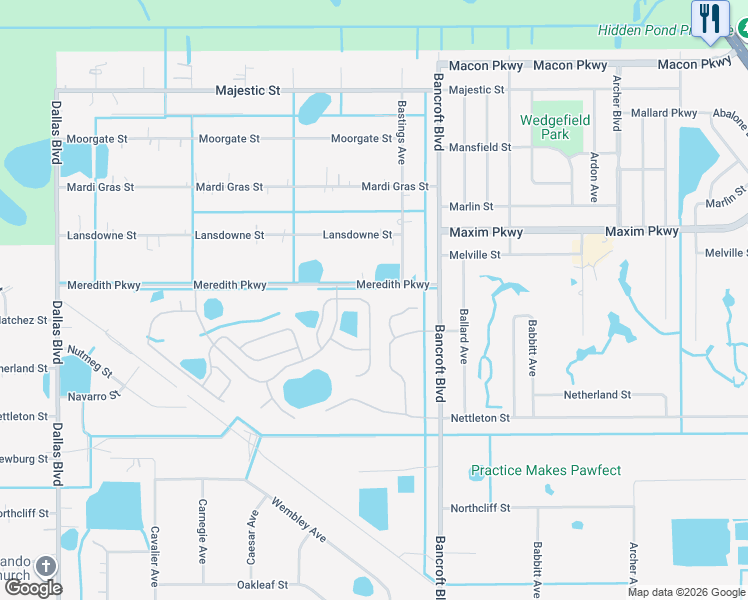 map of restaurants, bars, coffee shops, grocery stores, and more near 2761 Lyndscape Street in Orlando