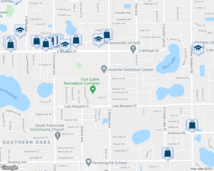 map of restaurants, bars, coffee shops, grocery stores, and more near 3120 South Bumby Avenue in Orlando