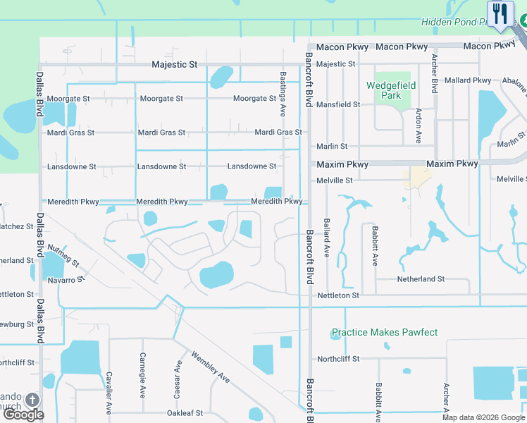 map of restaurants, bars, coffee shops, grocery stores, and more near 2761 Lyndscape Street in Orlando