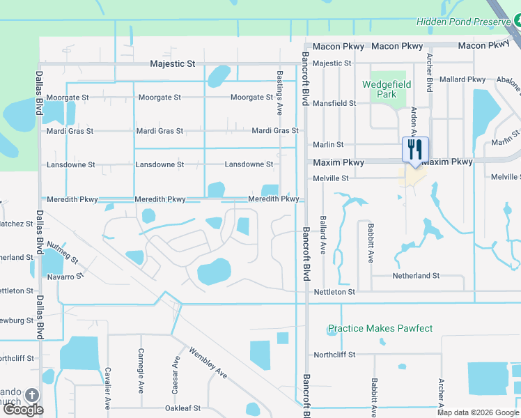map of restaurants, bars, coffee shops, grocery stores, and more near 2761 Lyndscape Street in Orlando