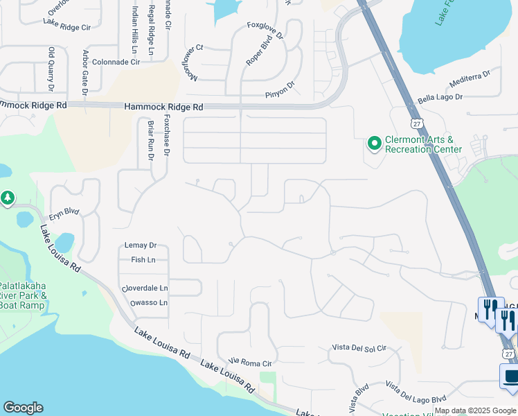map of restaurants, bars, coffee shops, grocery stores, and more near 3585 Liberty Hill Drive in Clermont