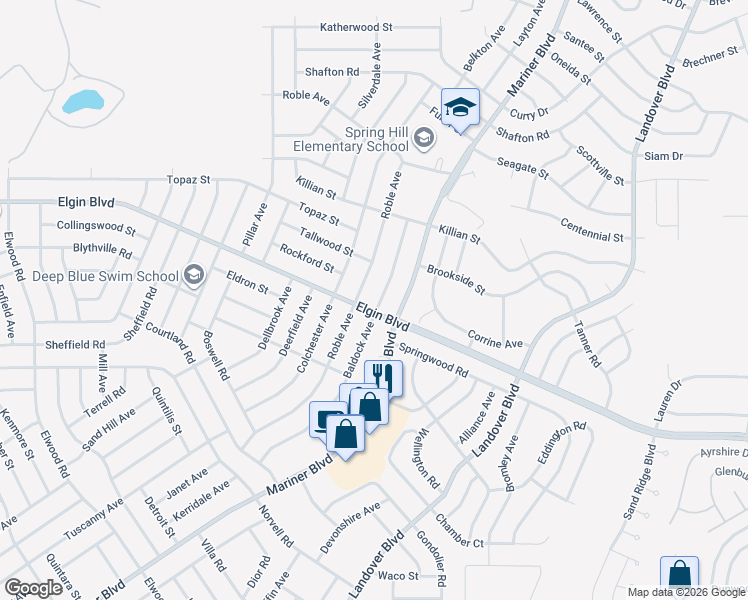 map of restaurants, bars, coffee shops, grocery stores, and more near 5327 Baldock Avenue in Spring Hill