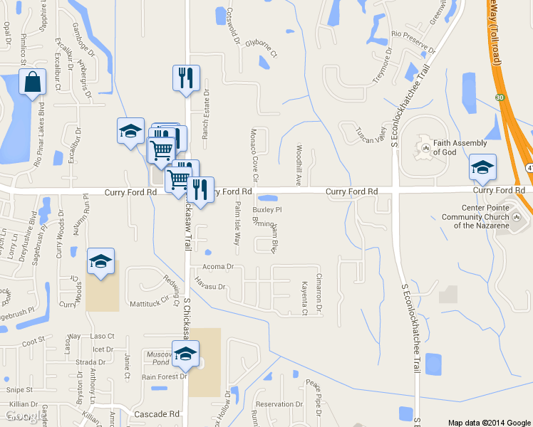 map of restaurants, bars, coffee shops, grocery stores, and more near 8731 Buxley Place in Orlando