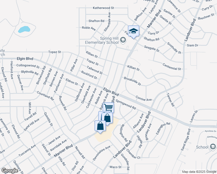 map of restaurants, bars, coffee shops, grocery stores, and more near 5327 Baldock Avenue in Spring Hill